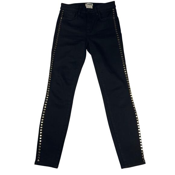 L'Agence Margot Skinny High Rise Gold Studded Stretch Jeans Noir Black Size 26 - Picture 4 of 12